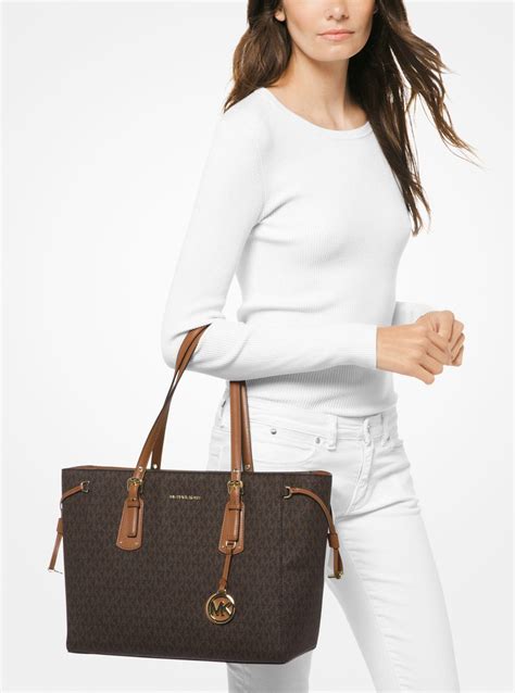 michael kors voyager medium logo tote bag-brown|michael kors saffiano tote large.